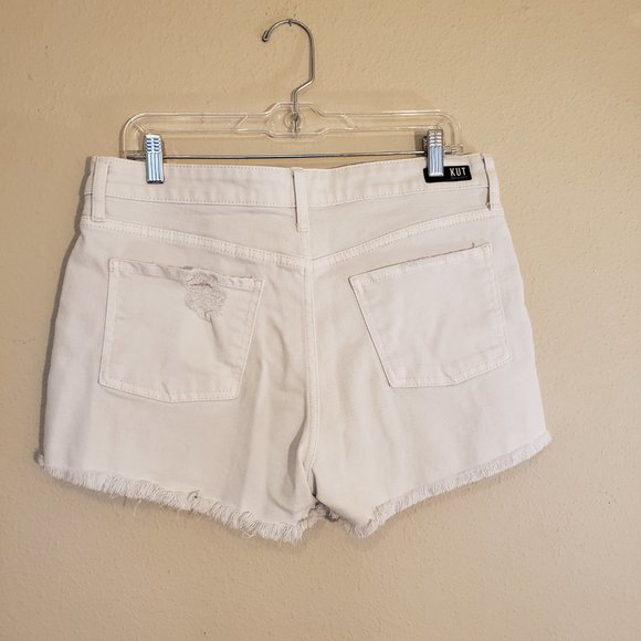 Kut from the Kloth Jane High Rise Distressed White Denim Short size 10 - Picture 2 of 11